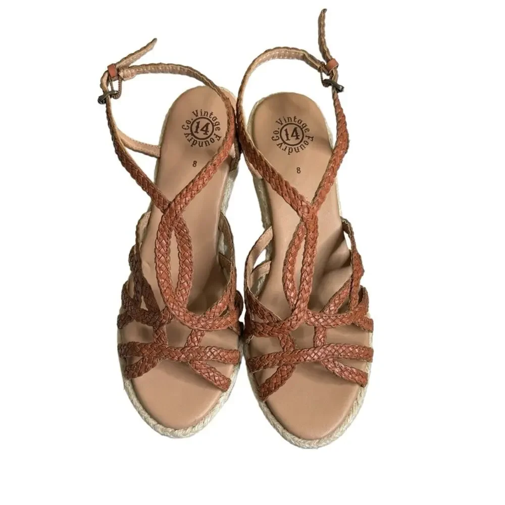 Vintage Foundry Co. Eloise‎ Leather Espadrille Wedge Sandals Women's Size 8
